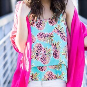 All for Color Tiered Pineapple Print Halter Style Summer Top size Large